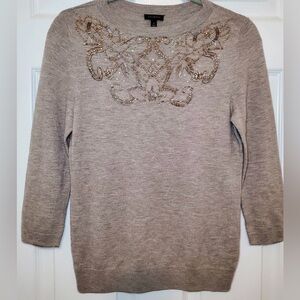 Talbots Taupe Beaded Crewneck Sweater